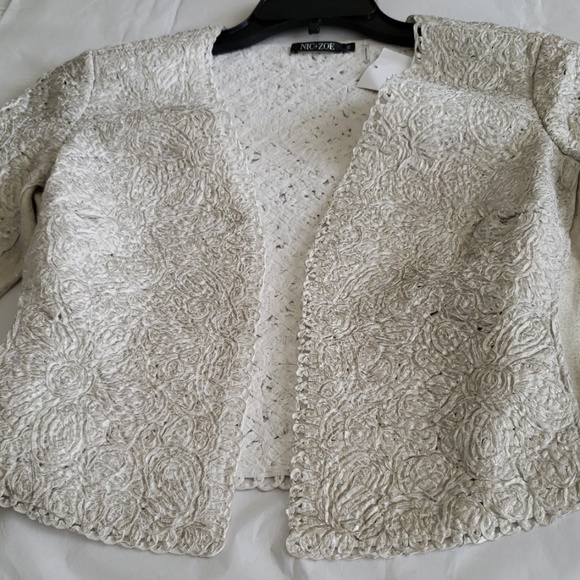 Nic + Zoe New Shimmered Metallic Lace Jacket XL - Picture 6 of 8